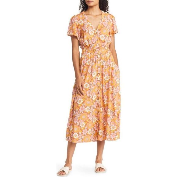✨Marine Layer Annika Floral Print Smocked Midi Sz XS Dress✨ - Picture 3 of 14